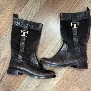 Tory Burch Black and Brown Leather Boots
